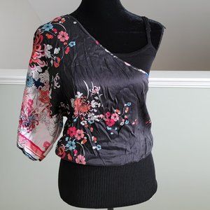 Bebe One Shoulder Kimono Floral Silk Top Size Extra Small ( XS )